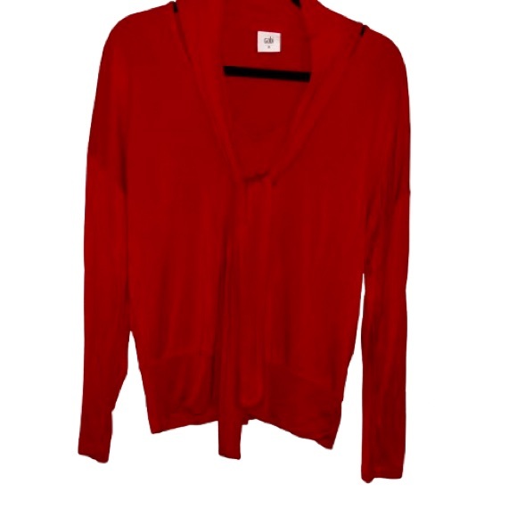 CAbi Tess Tee Firebrick Red Tie Bow Neck Pullover Women’s Blouse size Medium - Picture 4 of 8